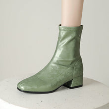 Load image into Gallery viewer, Women's Floral Embroidered Chunky Heel Booties | Retro Square Toe Slip-On Ankle Boots
