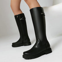 Load image into Gallery viewer, Women's Retro British-Style Chunky Heel Riding Boots | Belt Buckle Side Zipper | Black Brown