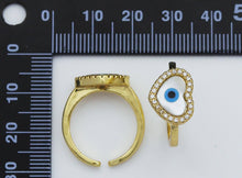 Load image into Gallery viewer, Gold MOP Round/Heart Evil Eye Adjustable Ring, Sku#LD274