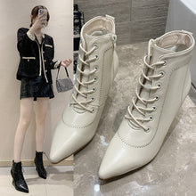 Load image into Gallery viewer, Women's Pointed-Toe Stiletto Ankle Boots - Mid Heel PU Leather Side Zipper Boots