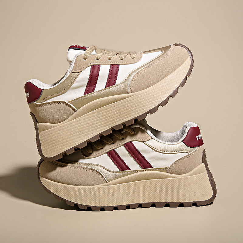 Women's Height-Boosting Lace-Up Sneakers – Synthetic PU Upper, Mesh Lining, Round Toe