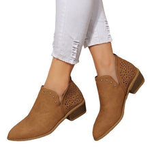 Load image into Gallery viewer, Women's Retro Studded Pointed-Toe Ankle Boots | Chunky Heel Slip-On