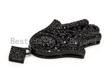 Load image into Gallery viewer, Black CZ Pave On Black Micro Pave Hamsa Hand with Flat Square Bail Pendant, 26x39mm, sku#F378