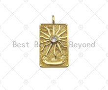 Load image into Gallery viewer, 18K Dainty Gold Sunflower On Rectangle Shape Pendant,Big Clear CZ Medallion Charm, Necklace Bracelet Tag Charm,24x43mm,Sku#Z1313