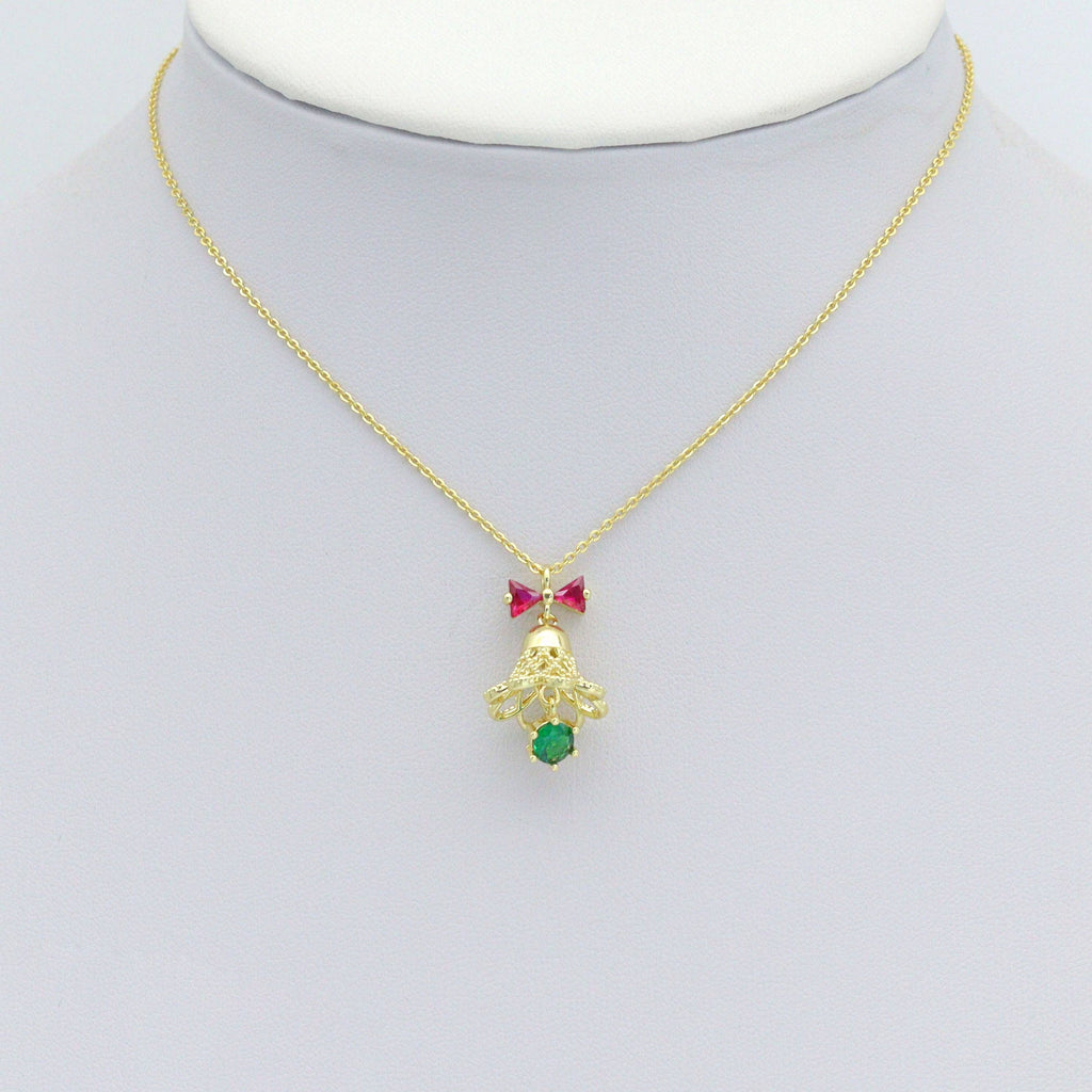 CZ Gold Silver Christmas Bell Charm Pendant,Sku#A481