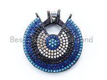 Load image into Gallery viewer, CZ Micro Pave Turquoise Diamond Crown on Round Disc Pendant, 27mm, sku#L5
