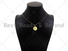 Load image into Gallery viewer, Gold Filled CZ Micro Pave Daisy Flower On Coin Shape Pendant,18K Gold Filled Lover Word Charm, Necklace Bracelet Charm,18x20mm,Sku#LK339