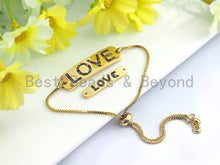 Load image into Gallery viewer, Colorful CZ Micro Pave LOVE Bar Oval Connector/Link, Cz Pave Bracelet Necklace Connector in Gold Finish,5x28/10x37mm,sku#M256