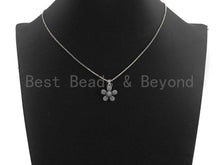 Load image into Gallery viewer, CZ Micro Pave Flower Pendant, Antique Silver Tone, Clear Cubic Zirconia Big Pave Flower Charm Pendant, 17x18mm,sku#F1008