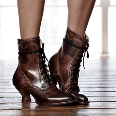 Women's Sculptural Heel Lace-Up Ankle Boots – Pointed Toe | Sarah Express