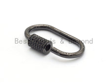 Load image into Gallery viewer, CZ Micro Pave Oval Shape Clasp, Gold/Rose gold/Gunmetal/Silver Plated U Shape Clasp, Pave Carabinar Clasp,14x27mm, sku#H136
