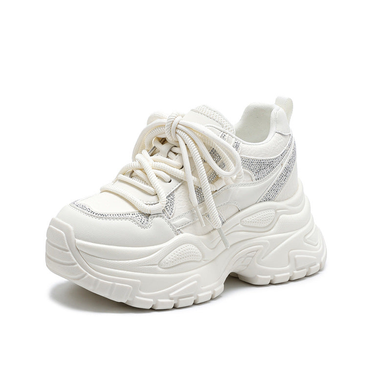 Women's Hidden Wedge Sneakers - Casual Lace-Up Leather Shoes