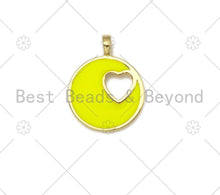 Load image into Gallery viewer, Colorful Enamel Hollow Out Heart On Round Coin Pendant,18K Gold Filled Heart Charm,Enamel Pendant,Enamel Jewelry,23x18mm,sku#L587