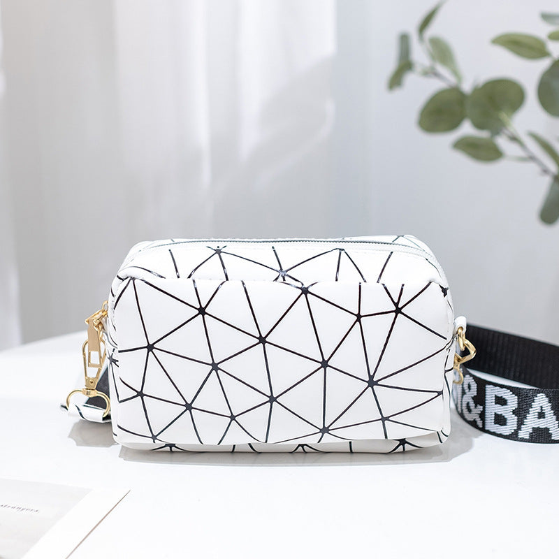 Geometric Print Camera Bag with Letter Strap