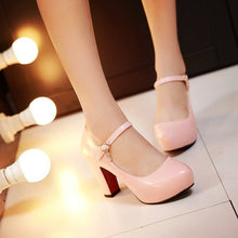 Load image into Gallery viewer, Platform High Heels Slip-On Pumps. Women's Chunky Heel Round Toe Dress Shoes PU Leather Non-Slip