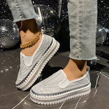 Load image into Gallery viewer, Women's Rhinestone Loafers - Casual Slip-On Dress Shoes with Thick Sole