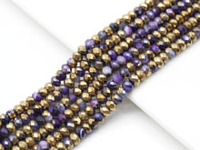 Load image into Gallery viewer, Hlaf Gold Plated Natural Purple Banded Agate Rondelle Faceted Beads, Sku#UA273c