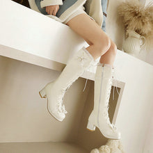 Load image into Gallery viewer, Women's Lolita Bow-tie Over-the-Knee Boots | Chunky Heel, Lace-Up, PU Leather
