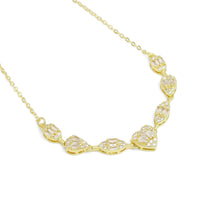 Load image into Gallery viewer, Gold Chain Baguette CZ Heart Connector Pendant Necklace, Sku#A210