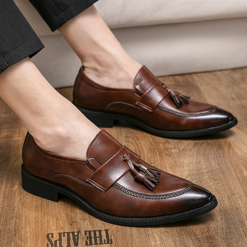 Men's British Tassel Dress Shoes | Pointed Toe PU Leather Business Loafers