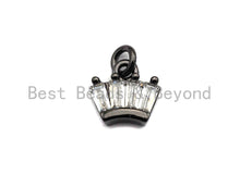 Load image into Gallery viewer, CZ Micro Pave Crown Pendant with Baguette cz ,Gold/Silver/Black/Rose Gold,Cubic Zirconia Jewelry Findings,8x8mm,sku#F917