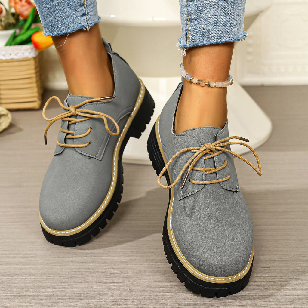 Plus-Size Women's Chunky Heel Lace-Up Business Casual Shoes | Round Toe PU Leather