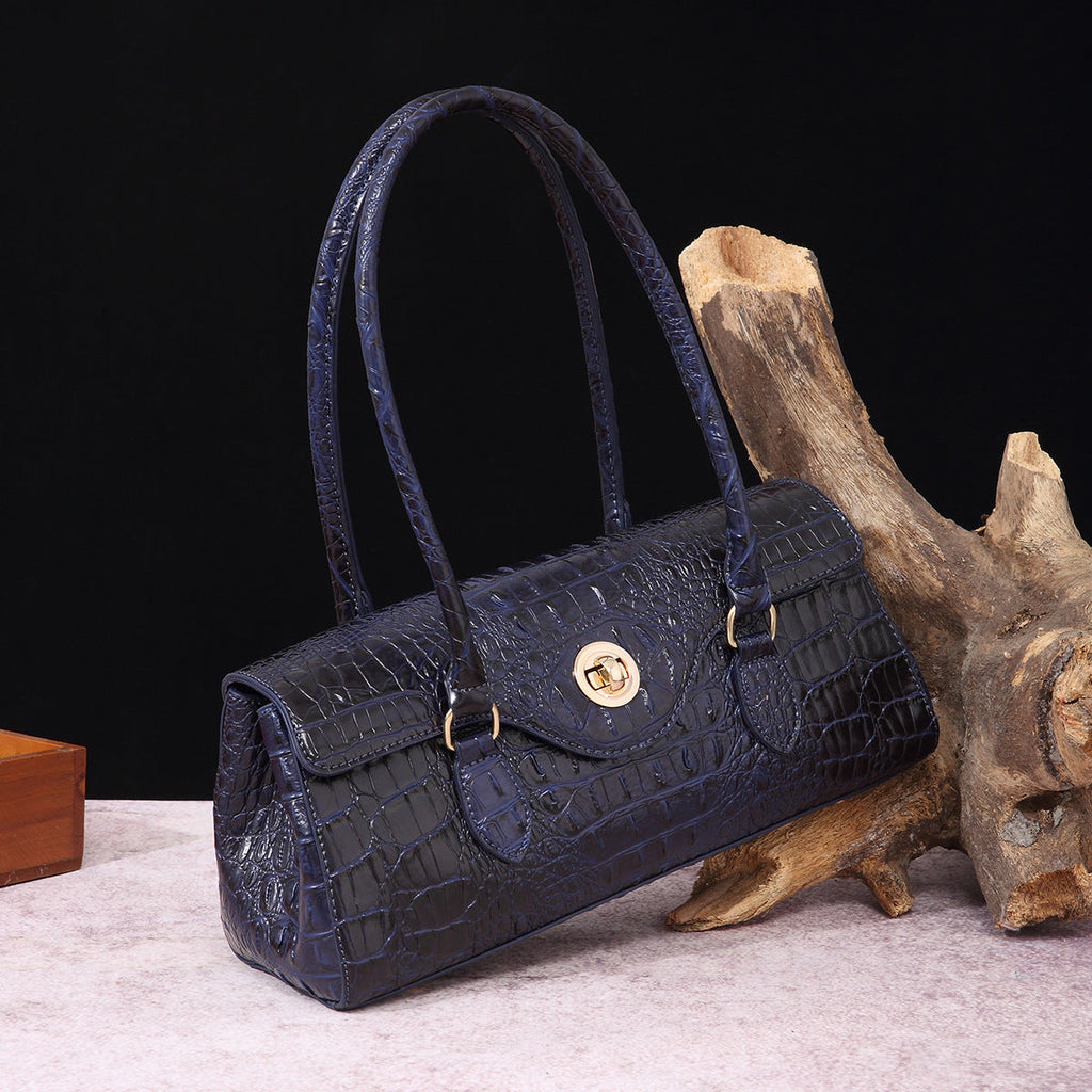 Women's Crocodile-Print Shoulder Tote Bag - Retro European Style PU Leather Handbag