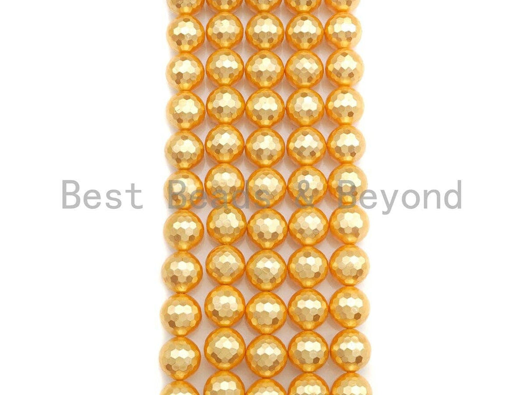 Quality Gold Mother of Pearl beads, 8mm/10mm/12mm Pearl Faceted Round beads, Golden Loose Faceted Pearl Shell Beads, 15.5inch strand, T153