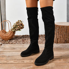 Load image into Gallery viewer, Women's Elastic Thick Sole Knee High Boots – Slip-On Square Heel Suede Over-the-Knee Boot
