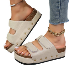 Load image into Gallery viewer, Women's Platform Sandals with Velcro Straps - Thick Sole Beach Shoes with Rivet Details
