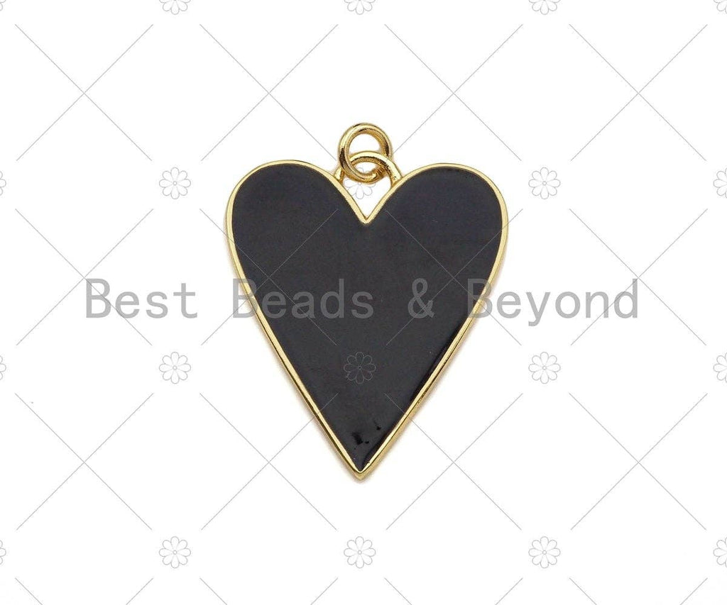 Gold Filled Black White Red Blue Enamel Heart Pendant, SKU#L504