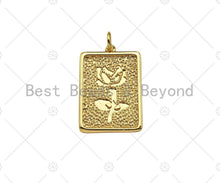 Load image into Gallery viewer, Gold Filled Rose Flower On Rectangle Shape Pendant, 18K Gold Filled Medallion Charm, Necklace Bracelet Charm Pendant,15x22mm,Sku#F1398