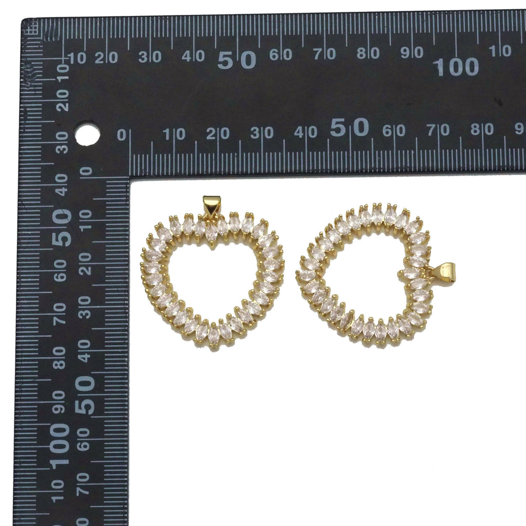 Baguette CZ Gold Open Heart Charm, Sku#LX213