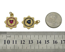 Load image into Gallery viewer, Blue Fuchsia CZ Spike Heart Coin Charm, Sku#LX44