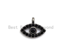 Load image into Gallery viewer, Micro Pave Black CZ Pave On Black Evil Eye Charm Beads, Cubic Zirconia Paved Evil Eye Charm, 8x11mm, sku#B102