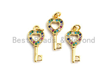 Load image into Gallery viewer, CZ Colorful Micro Pave Heart Shape Key Charm Pendant, Key Sh