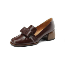 Load image into Gallery viewer, Women's Genuine Cowhide Leather Chunky Heel Commuter Shoes | Square Toe Block Heel Pumps