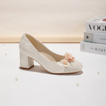 Load image into Gallery viewer, Women's Floral Block Heel Pumps | Square Toe Jacquard Dress Shoes