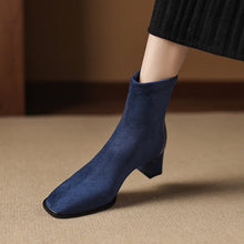 Load image into Gallery viewer, Women's Vintage Genuine Leather Patchwork Mid-Heel Ankle Boots | Round Toe Low Shaft