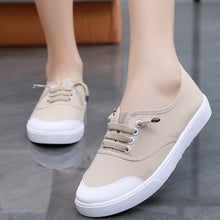 Load image into Gallery viewer, Women's White Canvas Slip-On Sneakers – Flat Sole, Multi-Color | Casual Everyday Shoes