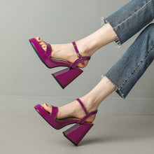 Load image into Gallery viewer, Women's Round Toe Chunky Heel Sandals with Buckle Closure – Microfiber Upper, Rubber Sole