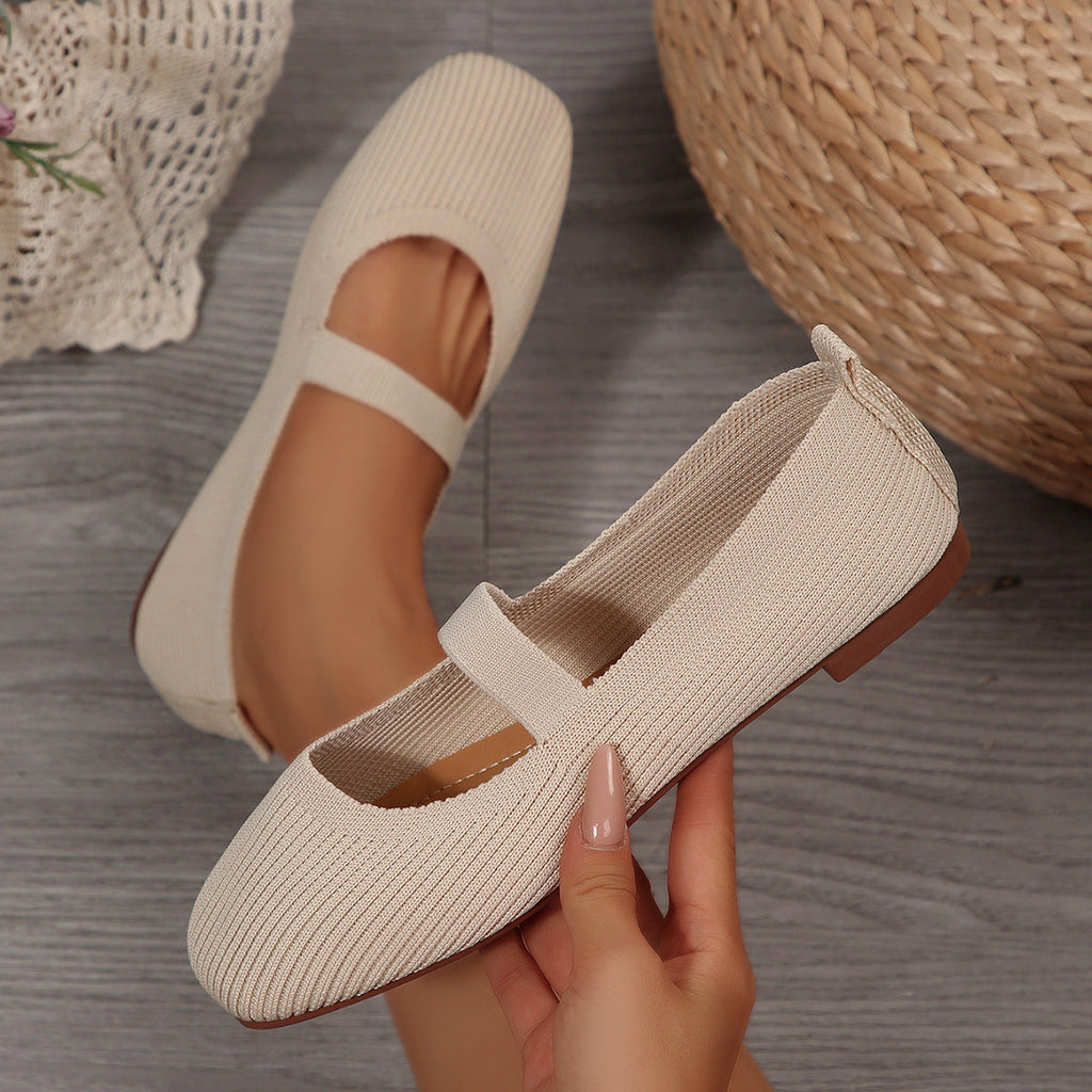 Women's Breathable Knit Mesh Flats | Square Toe Slip-On Shoes