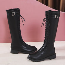 Load image into Gallery viewer, Women's Lace-Up High Boots - Mid Heel Combat Boots with Buckles &amp; Straps
