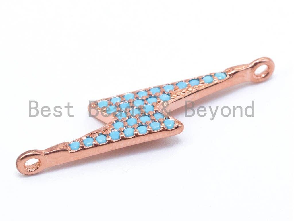 CZ Turquoise Micro Pave Thunder Lightning bolt Connector Charm, Blue Topaz in Gold, Silver, Black& Silver Finish, 5x25mm,sku#M89C