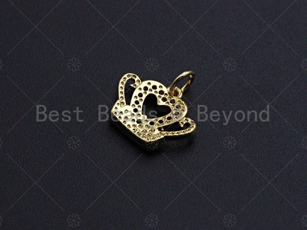 18K Gold Micro CZ Pave Dainty Crown Pendant, Gold Crown Charm,  Crown Beads, Jewelry Findings, 9x12mm, sku#LK37