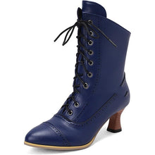 Load image into Gallery viewer, Women's Vintage Renaissance Lace-Up Ankle Boots - Low Heel Booties with Side Zipper