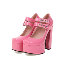 Load image into Gallery viewer, Women's Round Toe Chunky Platform High Heels | Buckle Dress Pumps