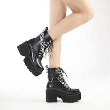 Load image into Gallery viewer, Women's Mid-Calf Western Boots With Metal Chain Detail | Chunky Heel Side Zipper