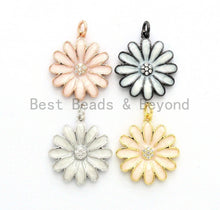 Load image into Gallery viewer, 19mm Enamel Daisy flower Pendant,CZ Micro Pave Oil Drop Flower pendant,Enamel Charm,Enamel Jewelry,19x21mm,sku#F585