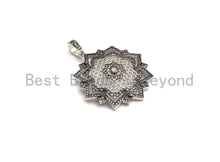 Load image into Gallery viewer, Large CZ Micro Pave Dual Color flower Star Burst Pendant, Cubic Zirconia Rose Gold/Silver/Black Focal Pendant, 36x39mm,sku#F634